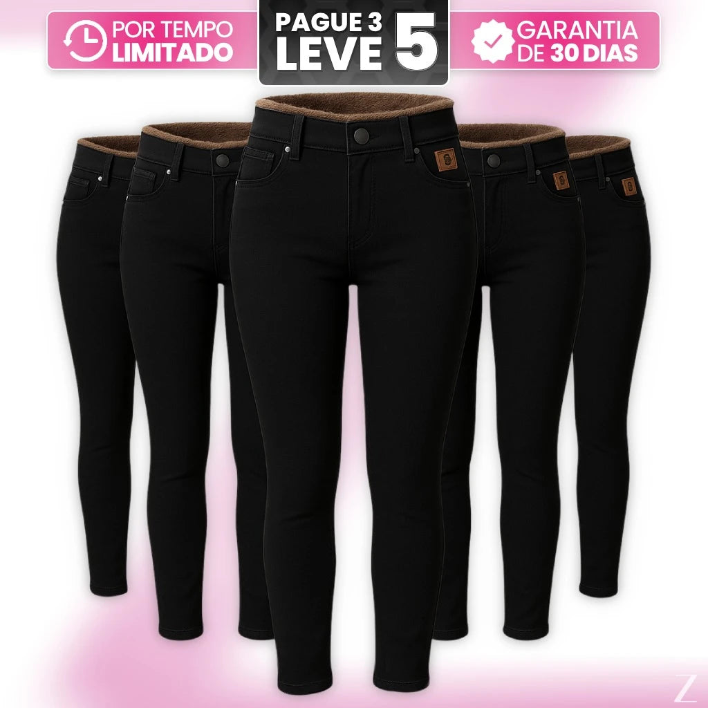 [Leve 5, Pague Só 3] Kit de Calças Femininas Skinny Liana de Cintura Alta em Veludo com Poliéster, Elastano & Spandex